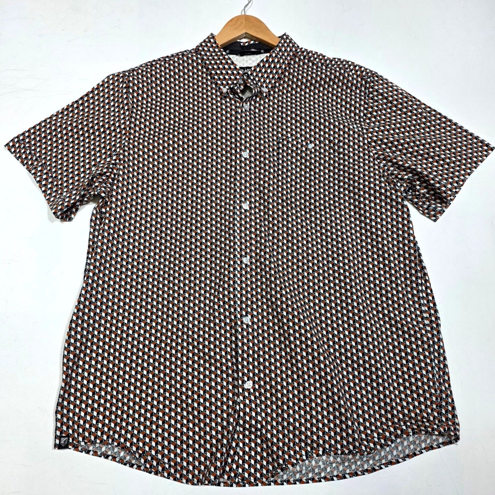 Rank 45 Button Down Shirt Mens L Multicolor Geometric Cube Print Short Sleeve
